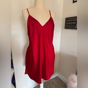 NWOT Victoria's Secret red satin slip, low back, side slit, size XL